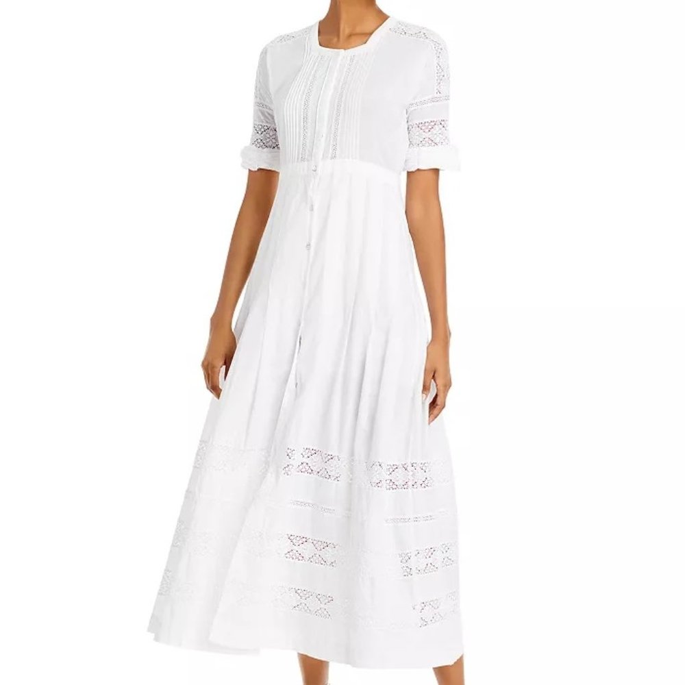 Love Shack Fancy Edie Lace Short Sleeve Midi Shirt Dress NWT Never Worn